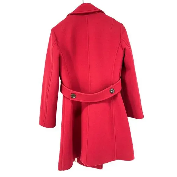 J. Crew Women's 2 Red Wool‎ Double Breasted Lady Day Pea Winter Mid Length Coat - Picture 2 of 9